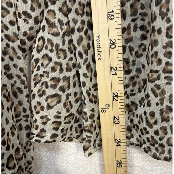Easel Sheer Blouse Size Small Women's Leopard Print Tie Neck Boho Long Sleeves - Picture 6 of 9